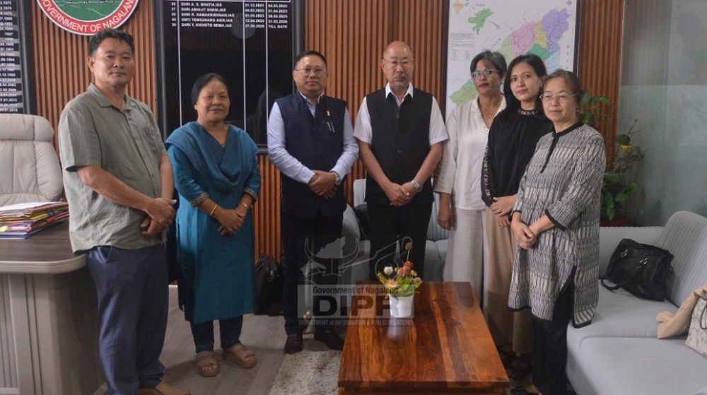 Development Commissioner, Nagaland, Y. Kikheto Sema along with Prof. N. Venuh, Pro Vice-Chancellor, Nagaland University, and officials of various departments during a consultation meeting held at his office chamber, Nagaland Civil Secretariat, Kohima on September 10. ( DIPR Photo)
